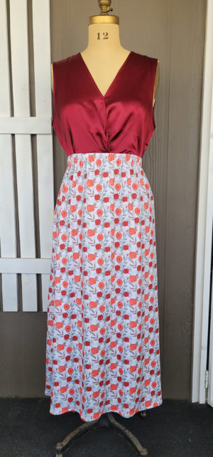 A-Line Midi Skirt Rose Plaid on White