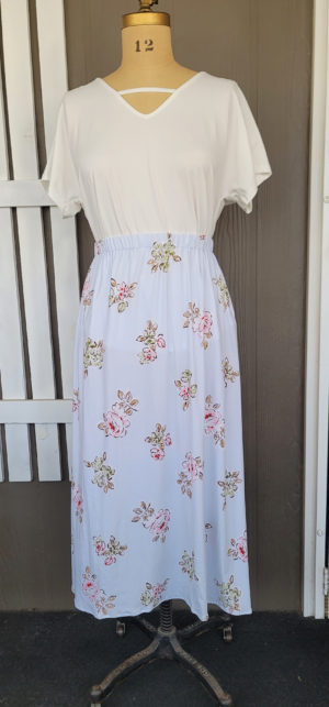 A-Line Midi Skirt Light Blue Floral