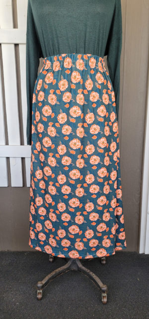 A-Line Midi Skirt Teal and Orange Floral - Image 2