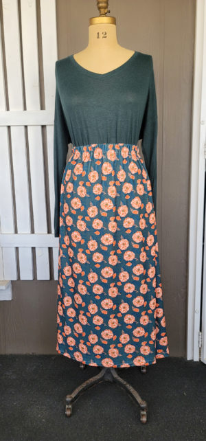 A-Line Midi Skirt Teal and Orange Floral